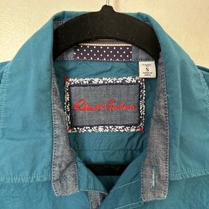 Robert Graham Teal Blue Green Short Sleeve 100% Cotton Button Shirt Size S READ